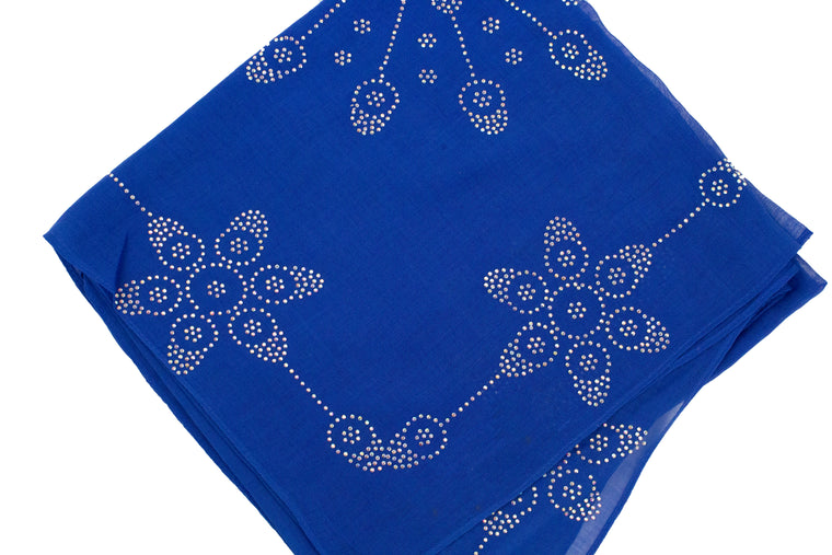 Gem Square Hijab - Blue Flower Burst