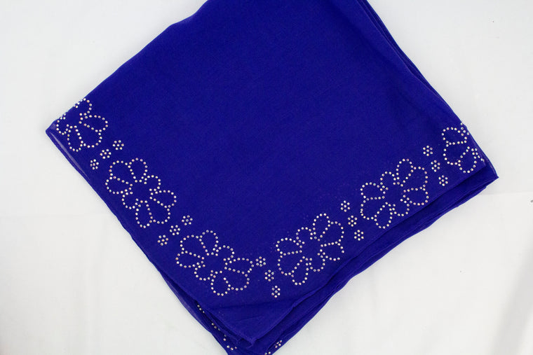 Gem Square Hijab - Royal Blue Floral Trim