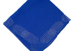 royal blue square hijab embellished with jewels along the edge