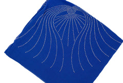 royal blue square hijab embellished with jewels in the pattern of angel wings