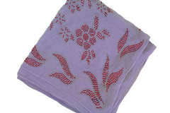 lilac square hijab with red jewels in a floral pattern