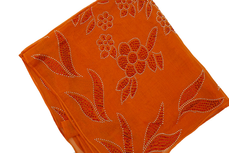 Gem Square Hijab - Floral Frenzy Orange