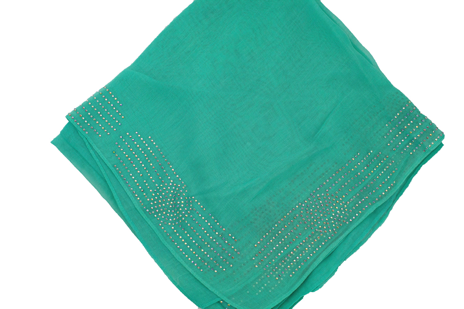 teal viscose square hijab with jewels along the trim
