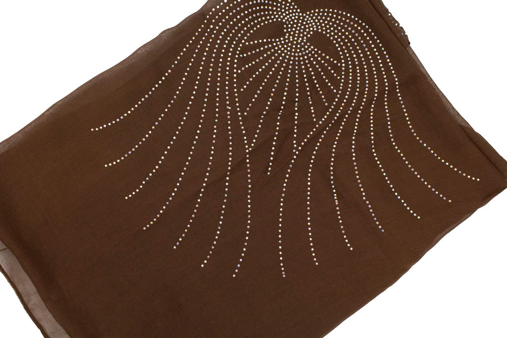 brown square hijab with angel wings in jewels