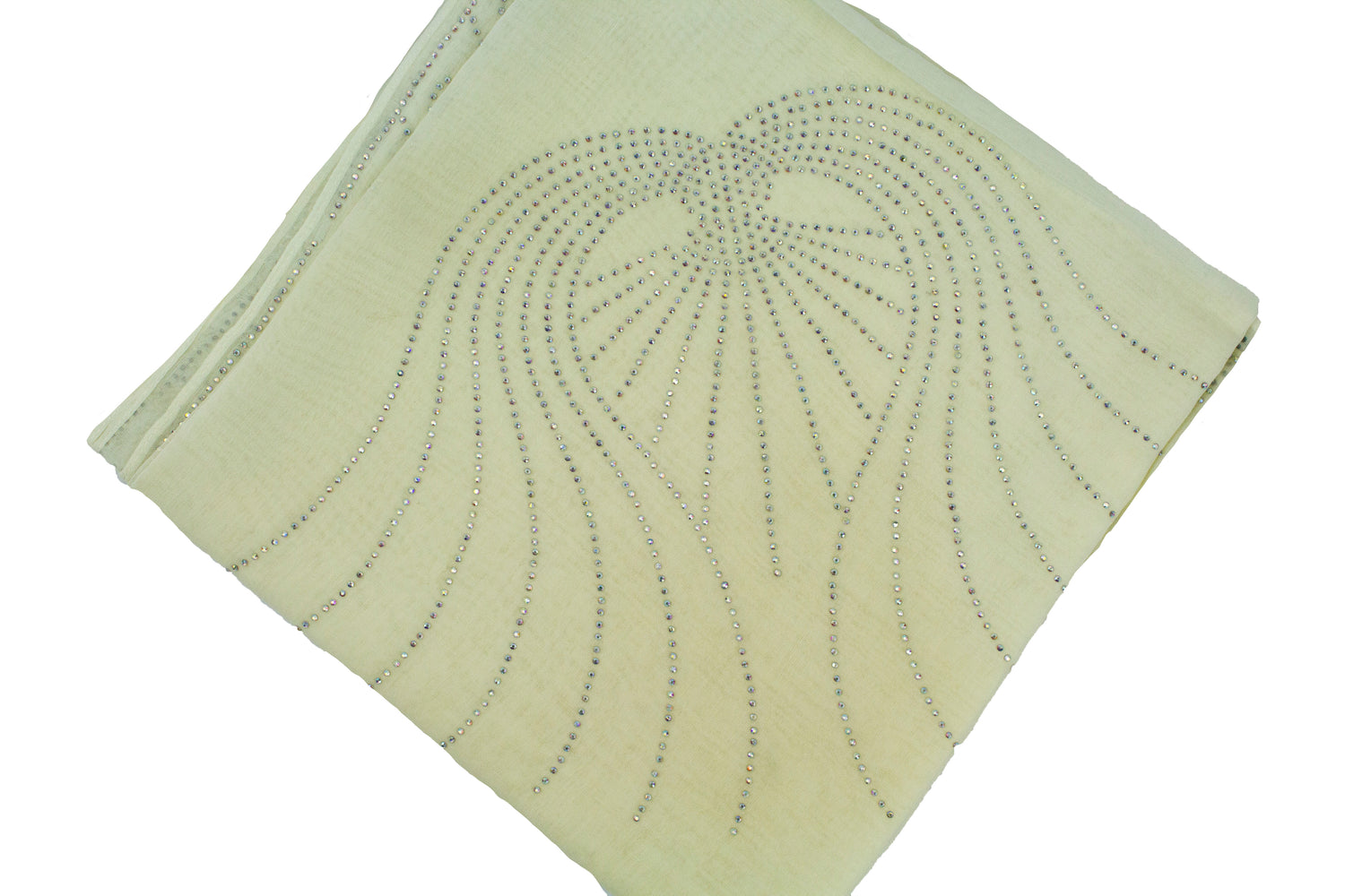 creme square hijab with jewels in angel wing pattern