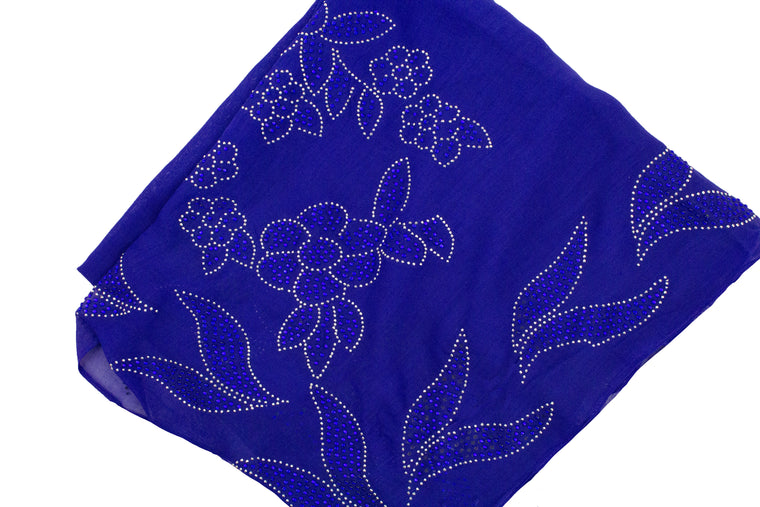 Gem Square Hijab - Floral Frenzy Royal Blue
