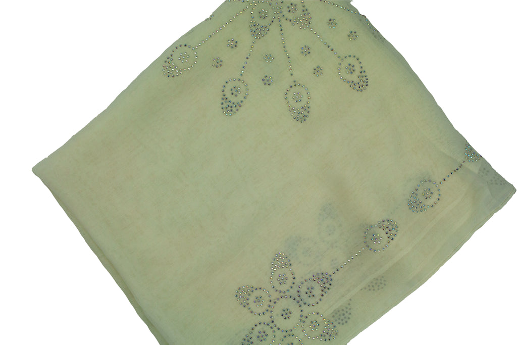creme square hijab with jewels in a floral pattern