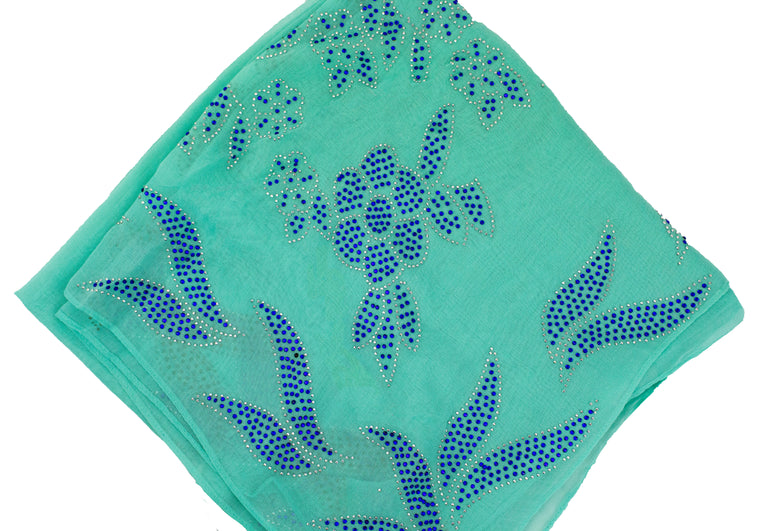 Gem Square Hijab - Floral Frenzy Teal&Blue
