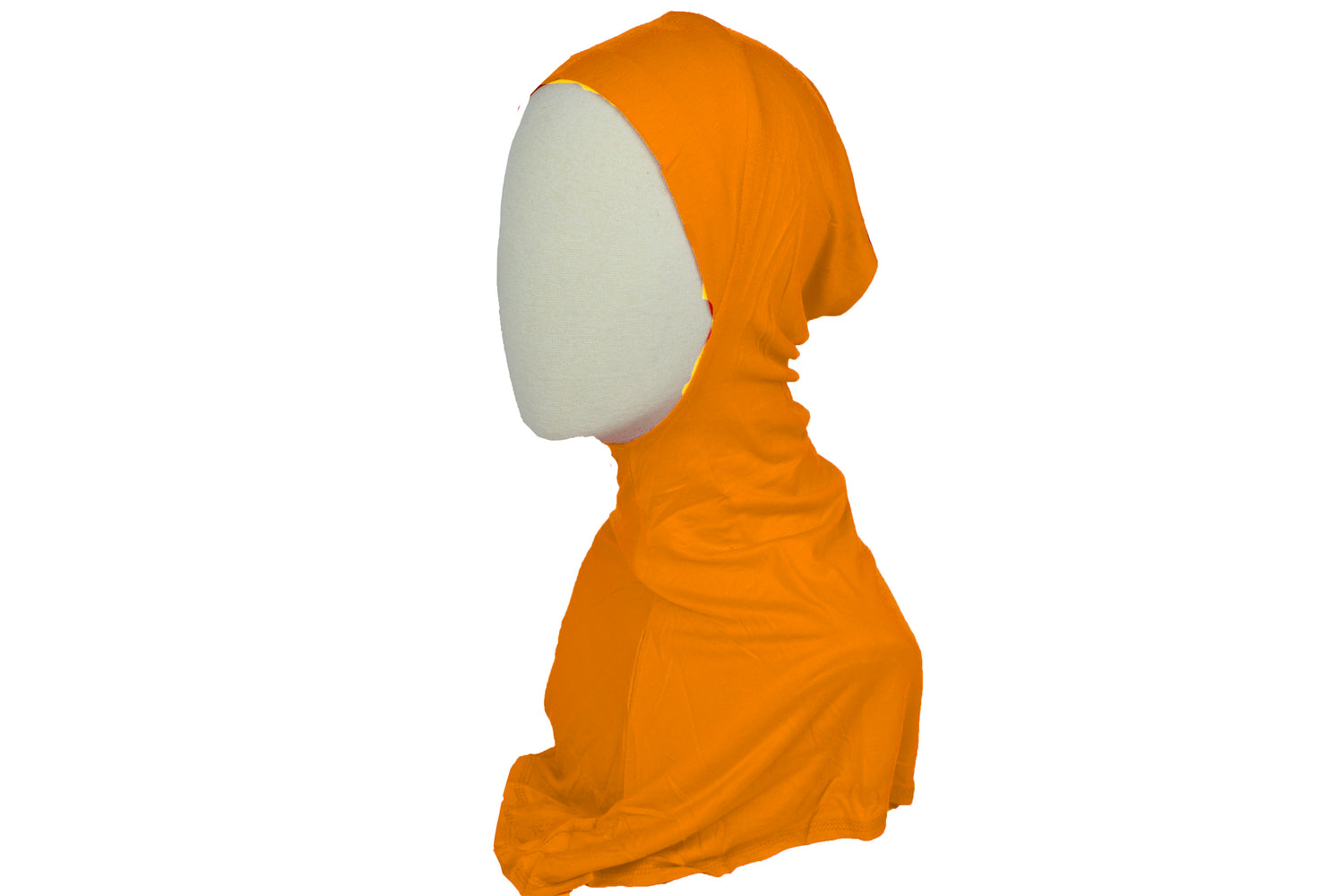 neon orange ninja full coverage under scarf cap for the hijab