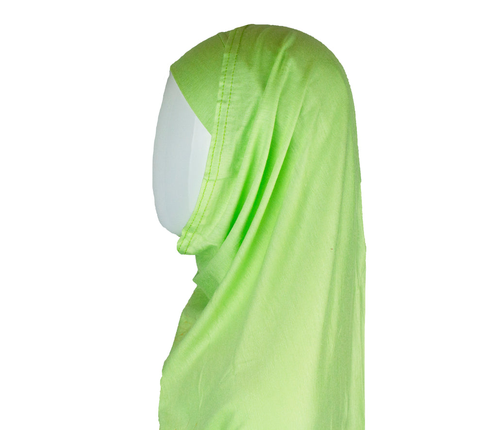 two piece slip on hijab in lime green jersey material
