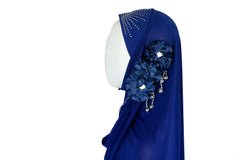 royal blue slip on hijab with jewels florals and beads