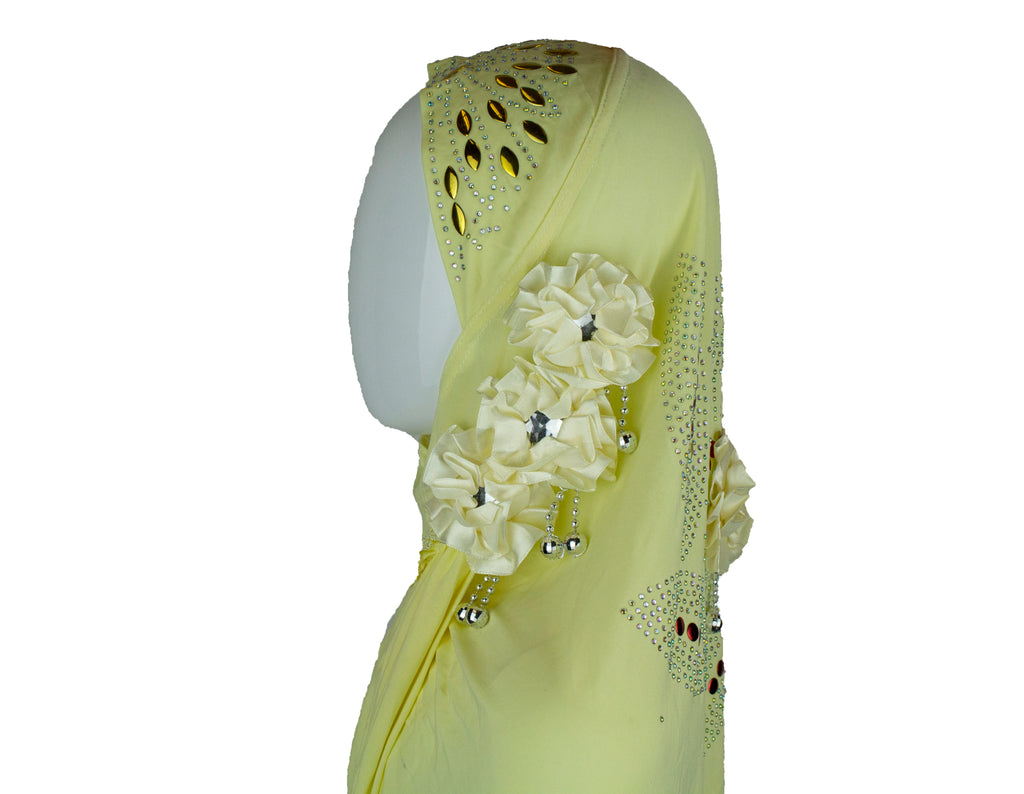 light yellow slip on hijab with jewels florals and beads