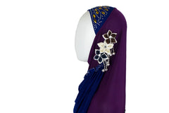 royal blue and purple slip on hijab with jewels florals and beads