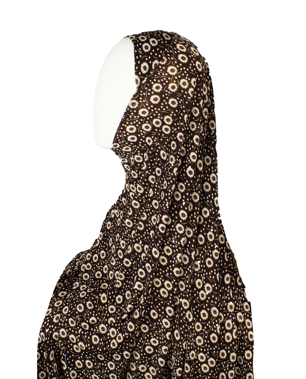 brown mini daisy florals  slip on jersey lycra khimar hijab that covers the chest and covers the bosom