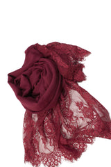 dark red premium viscose hijab with lace ends and lace trim