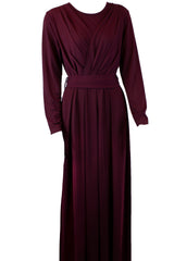 maroon criss cross long sleeve maxi dress with belt