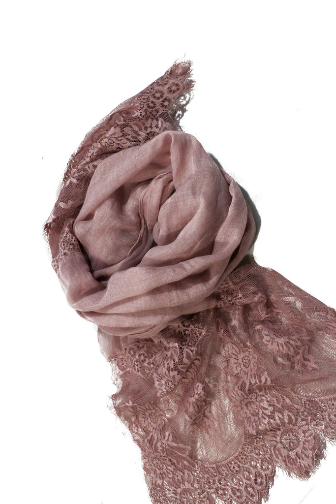 blush pink premium viscose hijab with lace ends and lace trim