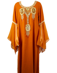 orange long sleeve beaded kaftan with jewels