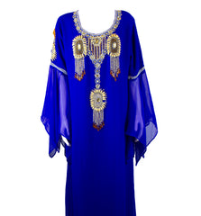 royal blue long sleeve beaded kaftan with jewels