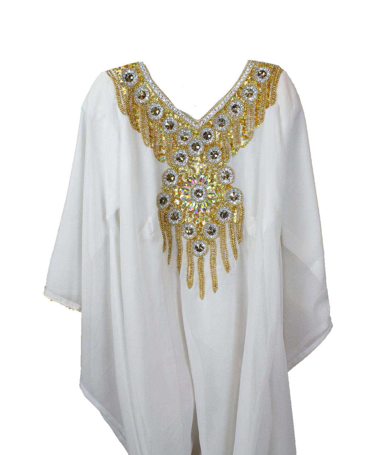Girls Kaftan - White and Gold Butterfly