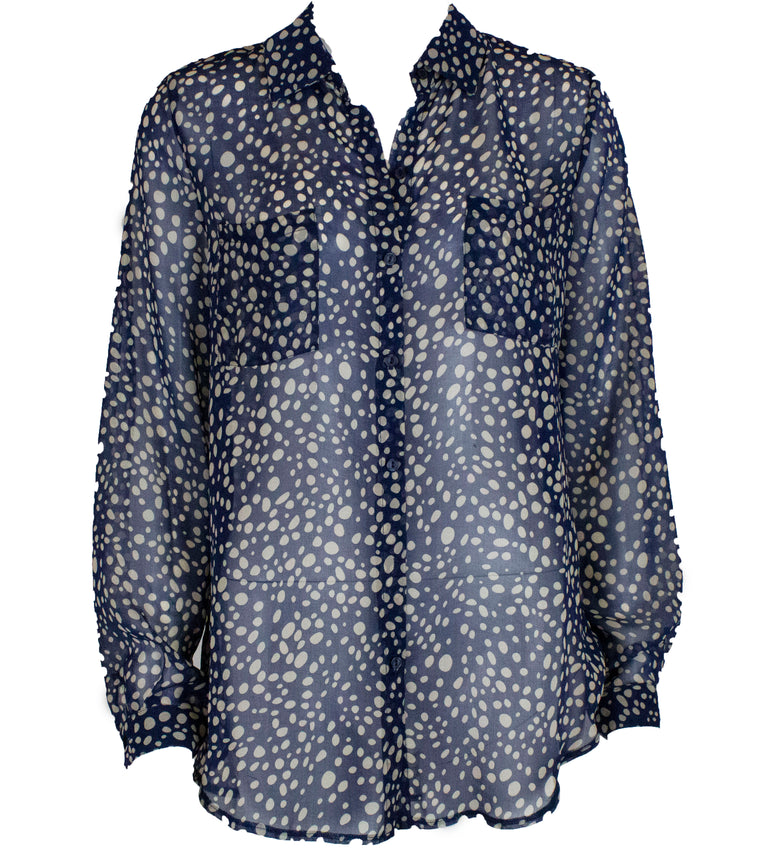 Spotted Button Up - Navy