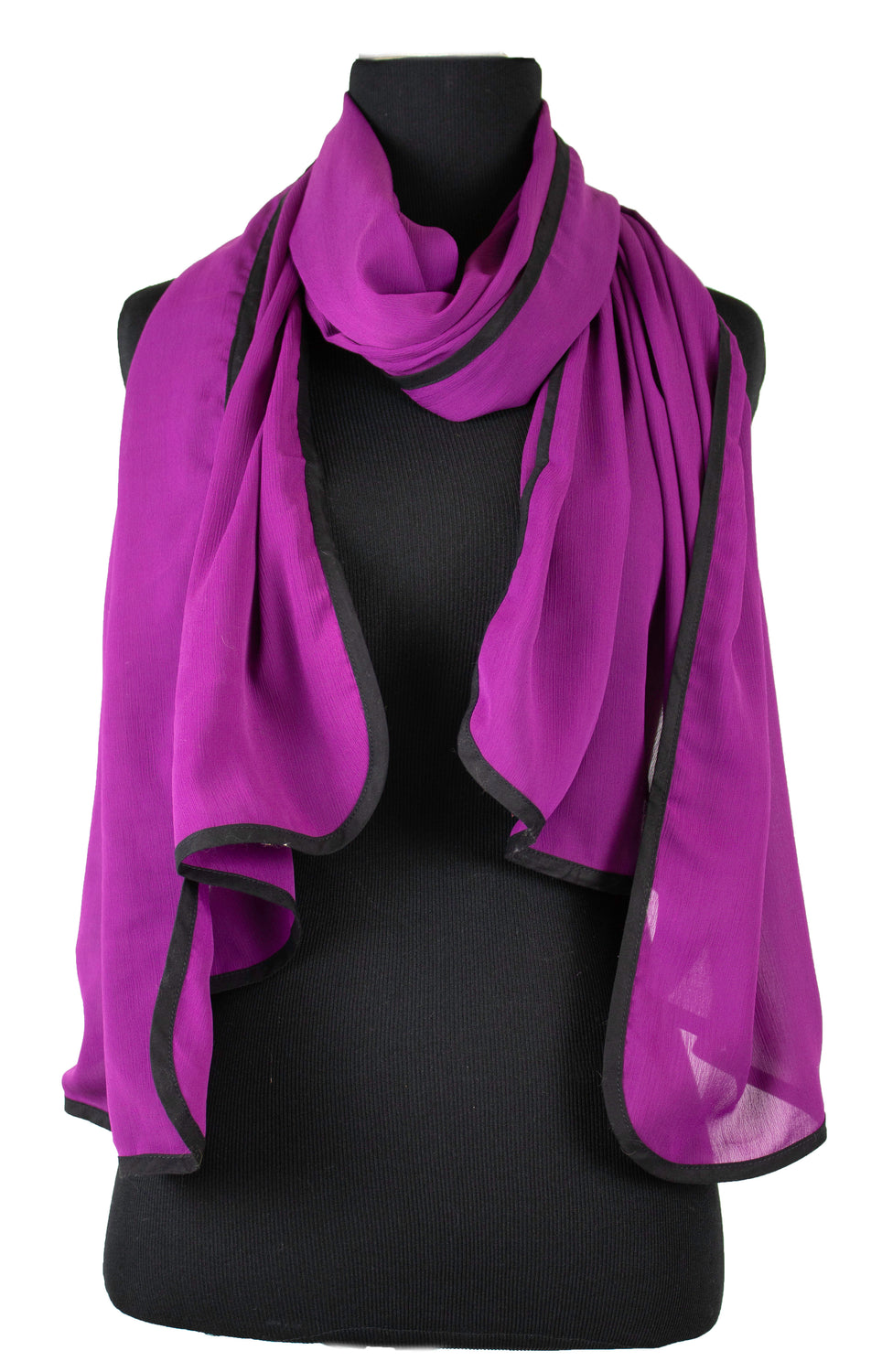purple chiffon hijab with black trimmed hijab in chiffon fabric