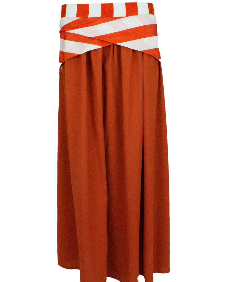 Crepe Skirt with Satin Stripes - Orange