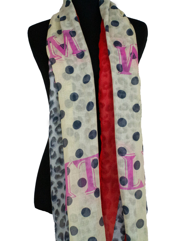 Mixed Polkadot Cheetah Print Hijab - Red & Pink