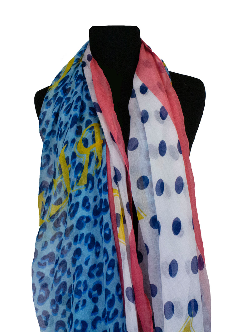 Mixed Polkadot Cheetah Print Hijab - Blue & Pink