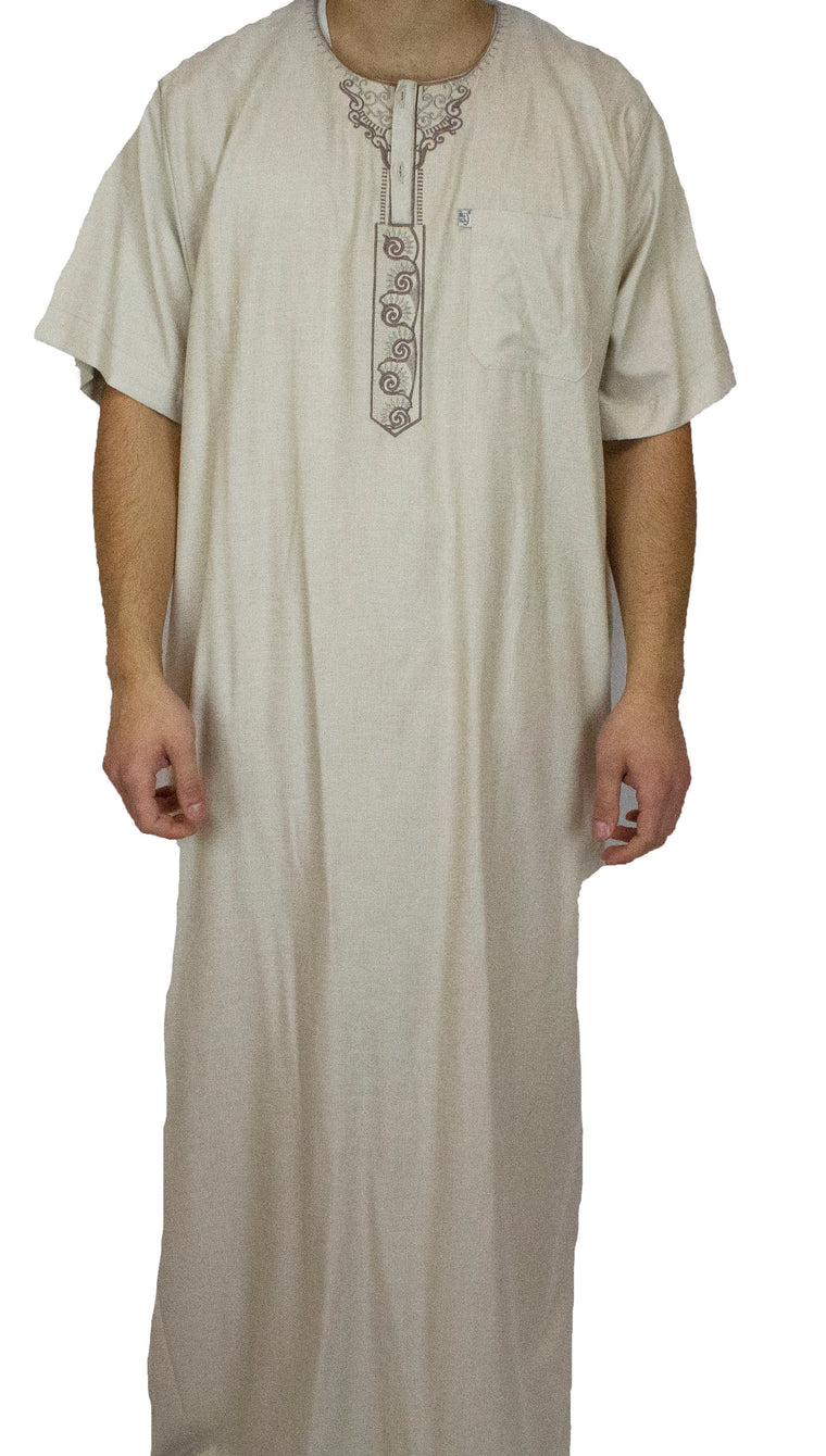 Men's Short Sleeved Thobe with Pants - Tan