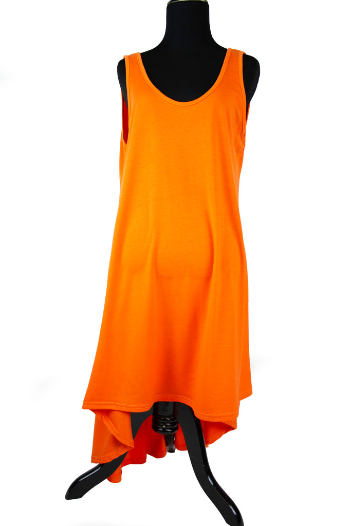 orange sleeveless maxi high low top 
