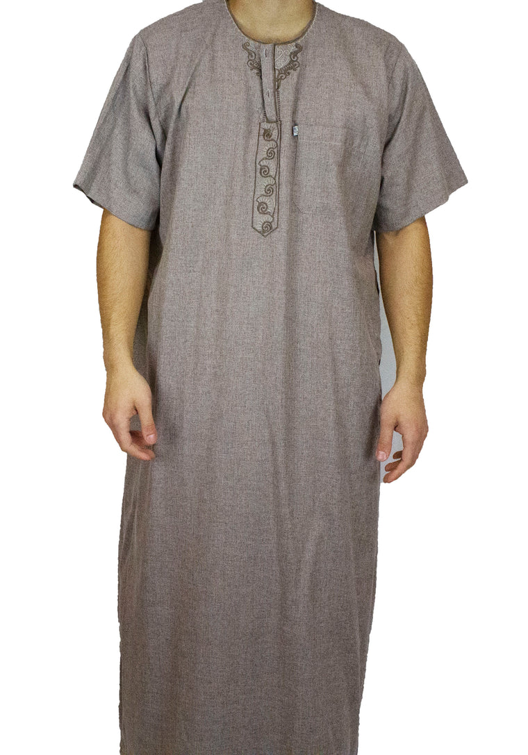 Men's Short Sleeved Thobe with Pants - Brown