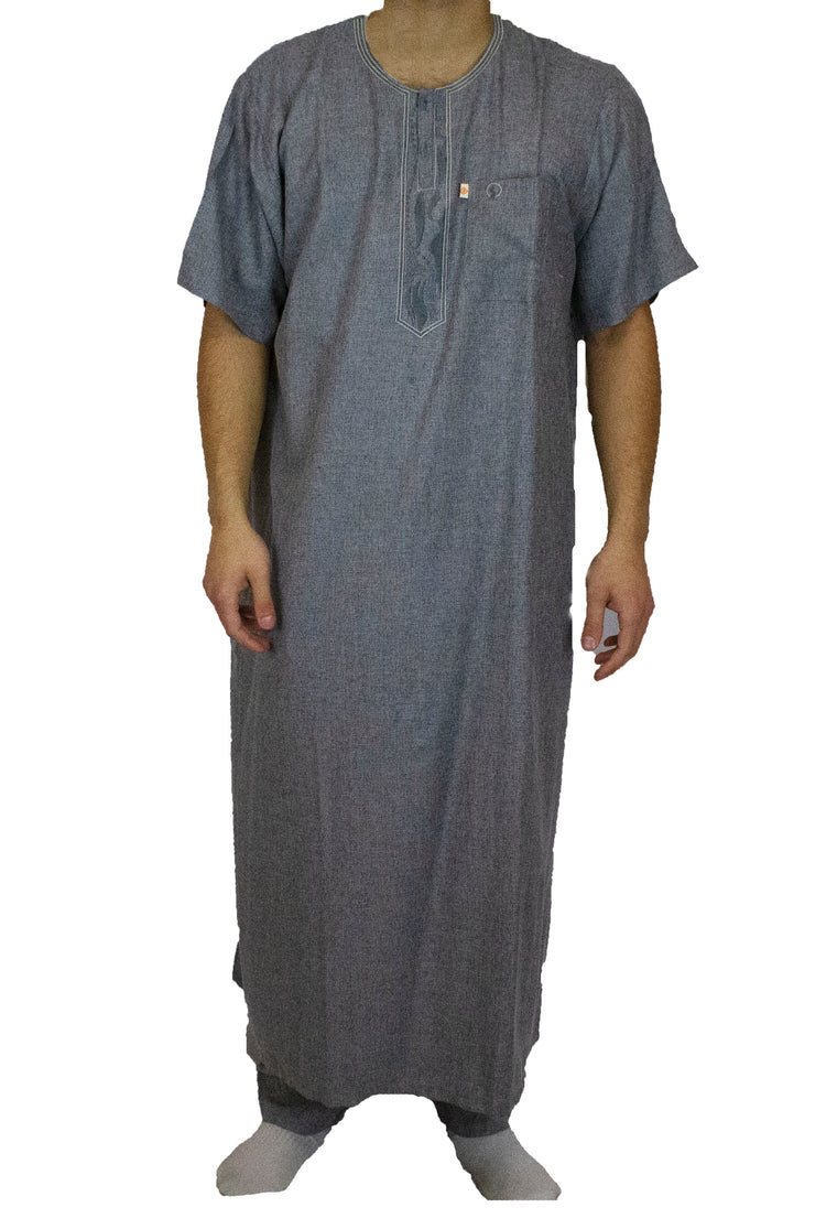 Men's Short Sleeved Thobe with Pants - Charcoal Gray