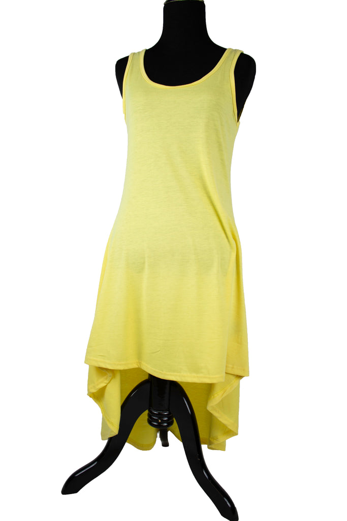 yellow sleeveless maxi high low top 