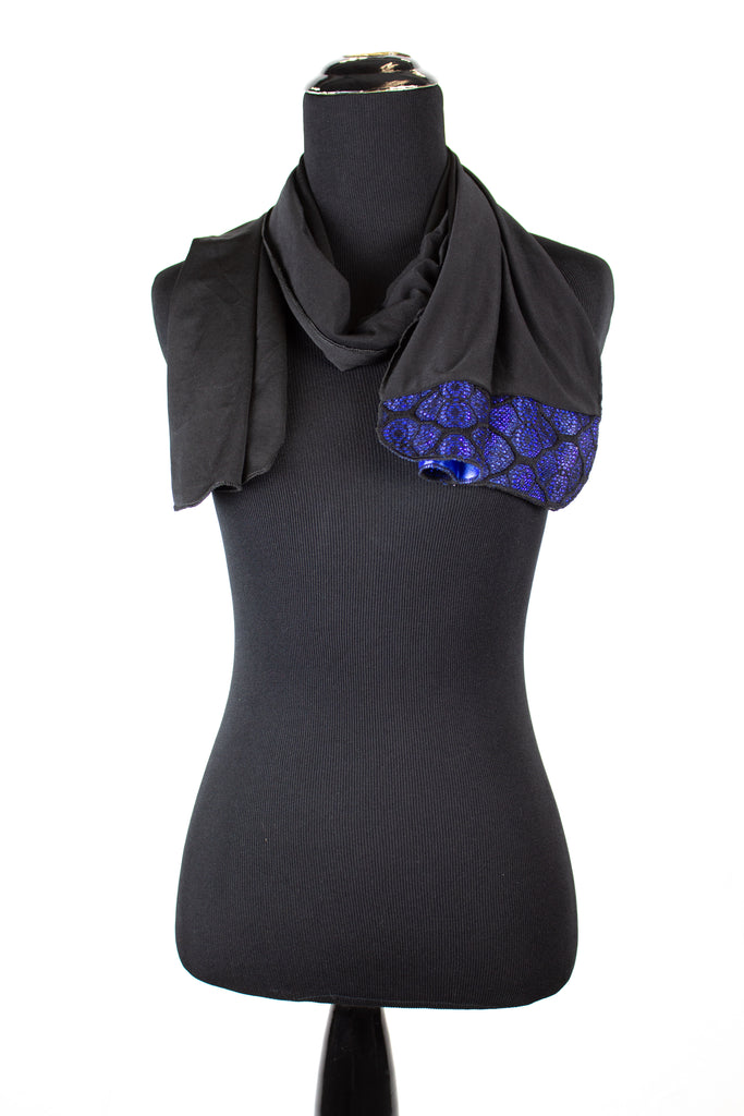 black lycra jersey hijab with royal blue metallic trim