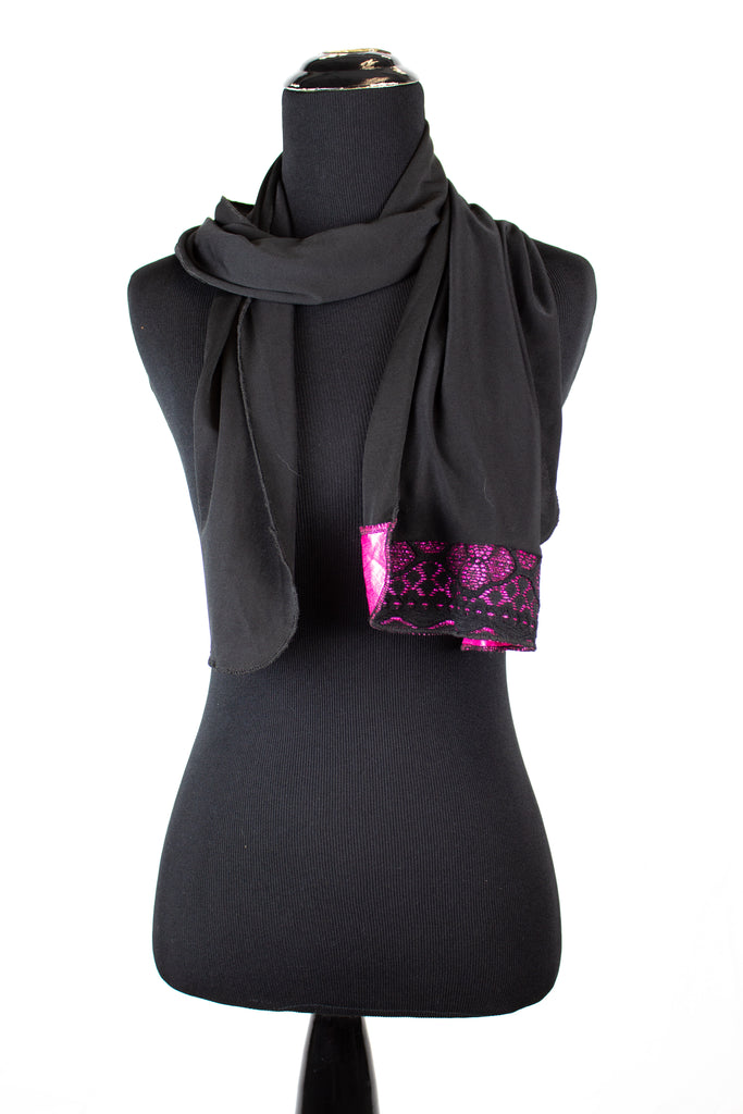 black lycra jersey hijab with pink metallic trim