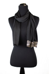 black lycra jersey hijab with tan metallic trim