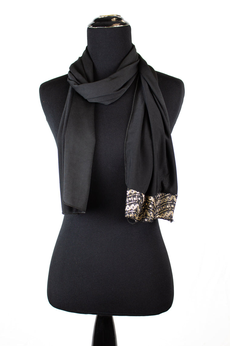 black lycra jersey hijab with tan metallic trim