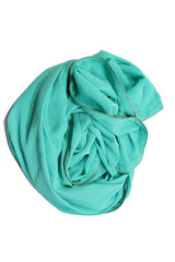 teal chiffon hijab with zipper embellishment along the edges
