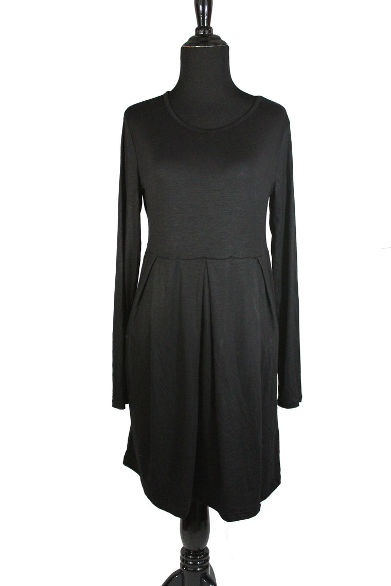 Midi Dress with Pockets - Black