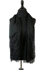 black premium viscose hijab with lace ends