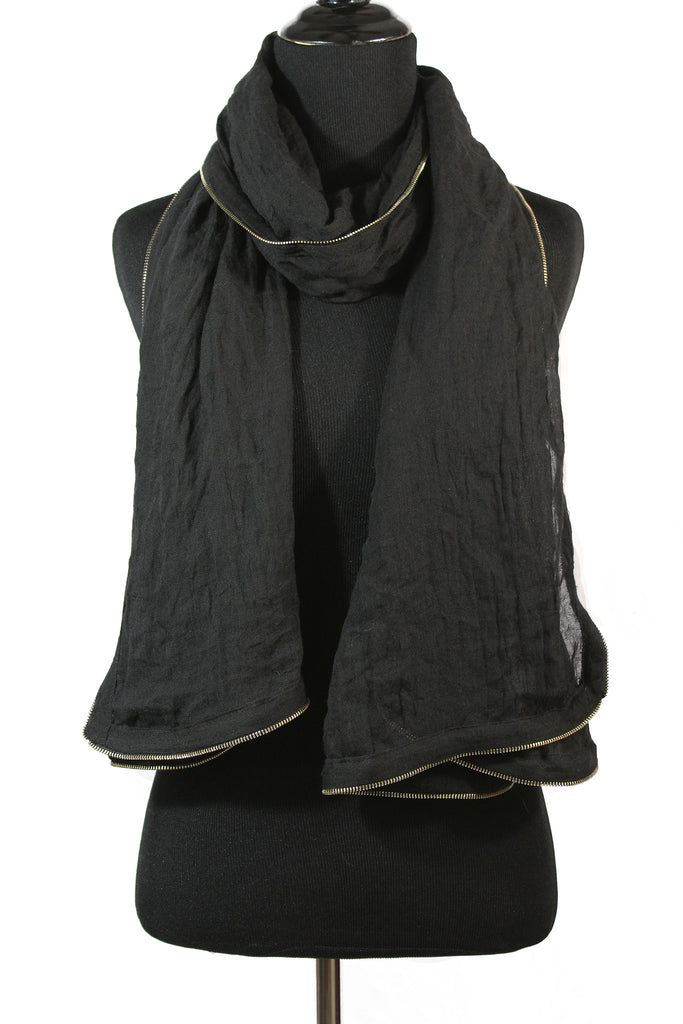 black solid viscose hijab with zipper edge trim