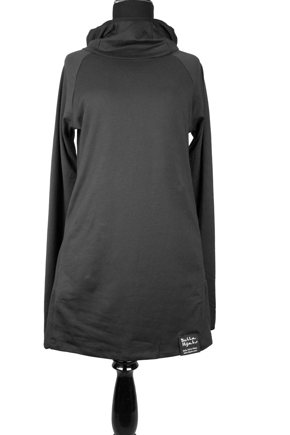 black long sleeve work out top with a hijab attached
