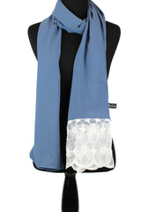 blue georgette hijab with lace on one end