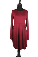 maroon long sleeved midi top with an aline and pleats