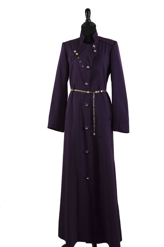 dark purple jilbab with buttons and a gold belt