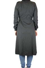 black open front  long sleeve cascade jacket with pockets and zipper closures with a waist tie