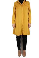 mustard modest long sleeved dress shirt with pockets and a collar