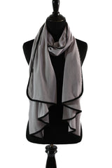 gray chiffon hijab with a black trim along the edges