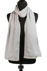 gray chiffon hijab with zipper embellishment along the edges